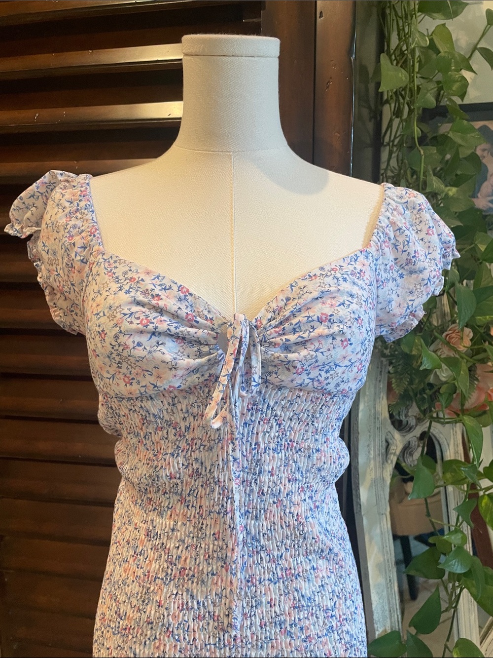 Altar’d State Smocked Floral Mini Dress in Light Blue Small - Picture 2 of 8
